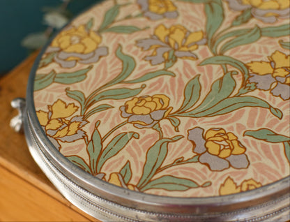 French Vintage Ironstone Polychrome Art Deco TRIVET Hot Plate "Dessous Plat Faience" SARREGUEMINES Round Ceramic Porcelain Floral Pot Stand