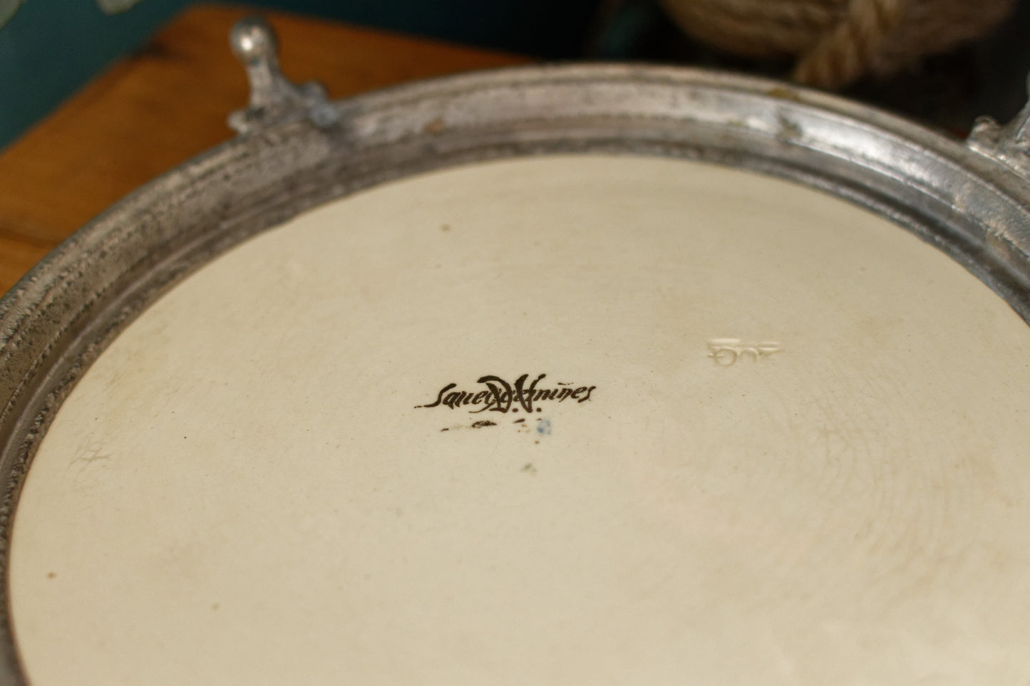 French Vintage Ironstone Polychrome Art Deco TRIVET Hot Plate "Dessous Plat Faience" SARREGUEMINES Round Ceramic Porcelain Floral Pot Stand