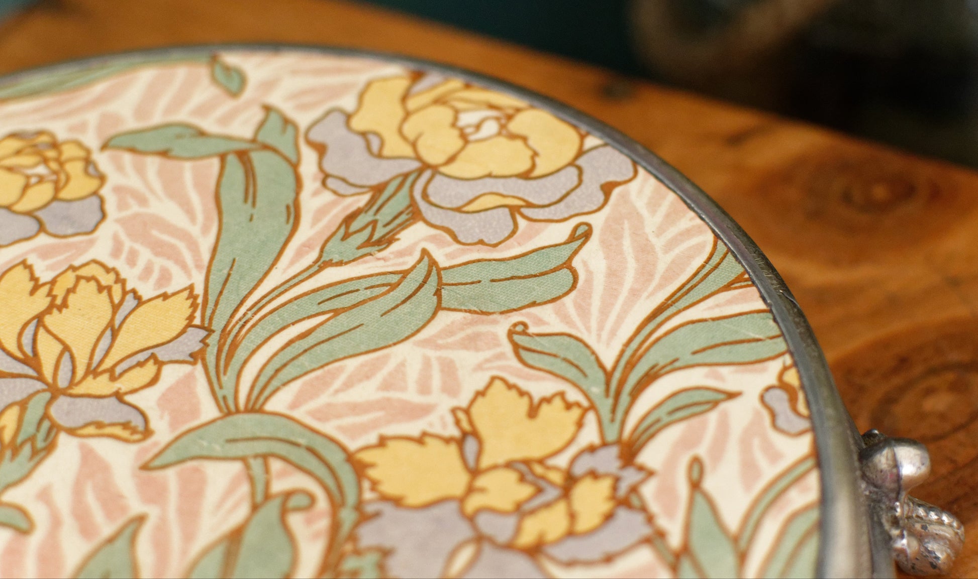 French Vintage Ironstone Polychrome Art Deco TRIVET Hot Plate "Dessous Plat Faience" SARREGUEMINES Round Ceramic Porcelain Floral Pot Stand