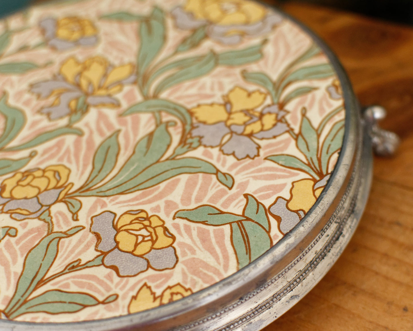 French Vintage Ironstone Polychrome Art Deco TRIVET Hot Plate "Dessous Plat Faience" SARREGUEMINES Round Ceramic Porcelain Floral Pot Stand