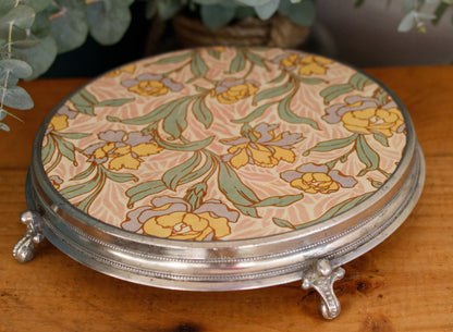 French Vintage Ironstone Polychrome Art Deco TRIVET Hot Plate "Dessous Plat Faience" SARREGUEMINES Round Ceramic Porcelain Floral Pot Stand