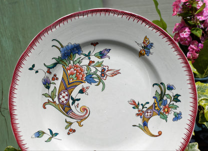 Dec 1928 Cornucopia Rouen Sarreguemines French Antique Ironstone Footed Cake Plate Terre de Fer Faience
