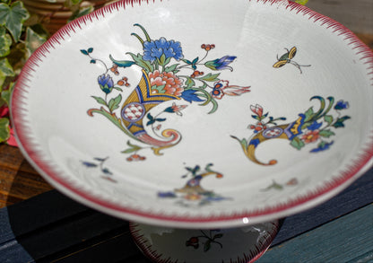 Dec 1928 Cornucopia Rouen Sarreguemines French Antique Polychrome Footed Fruit Bowl Compotier Terre de Fer Faience
