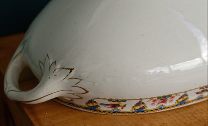 Années 1880/1900 ~ DIGOIN SARREGUEMINES à Fontanges Style Motif ~ Français Antique Ironstone Green Transferware Soup Tureen « Soupiere » ~ Terre de Fer