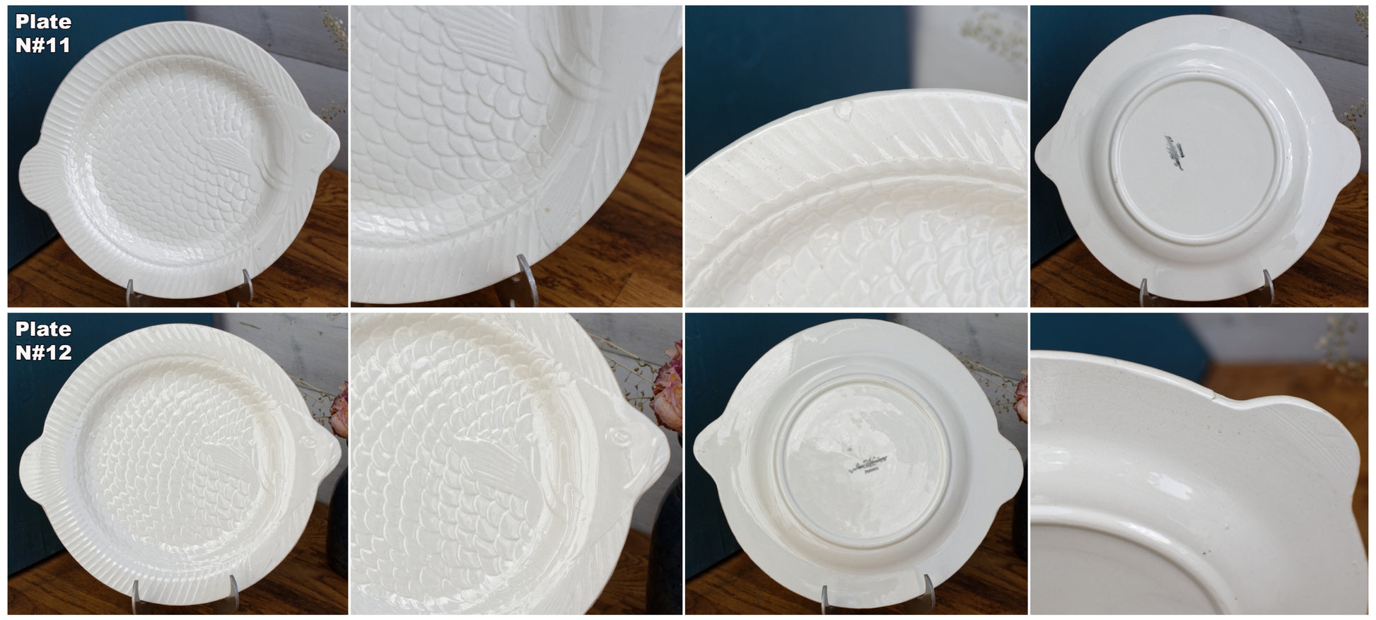 1930s SARREGUEMINES France French Vintage Fish Shaped Plate White Carp BARBOTINE Majolica en Faience Terre de Fer