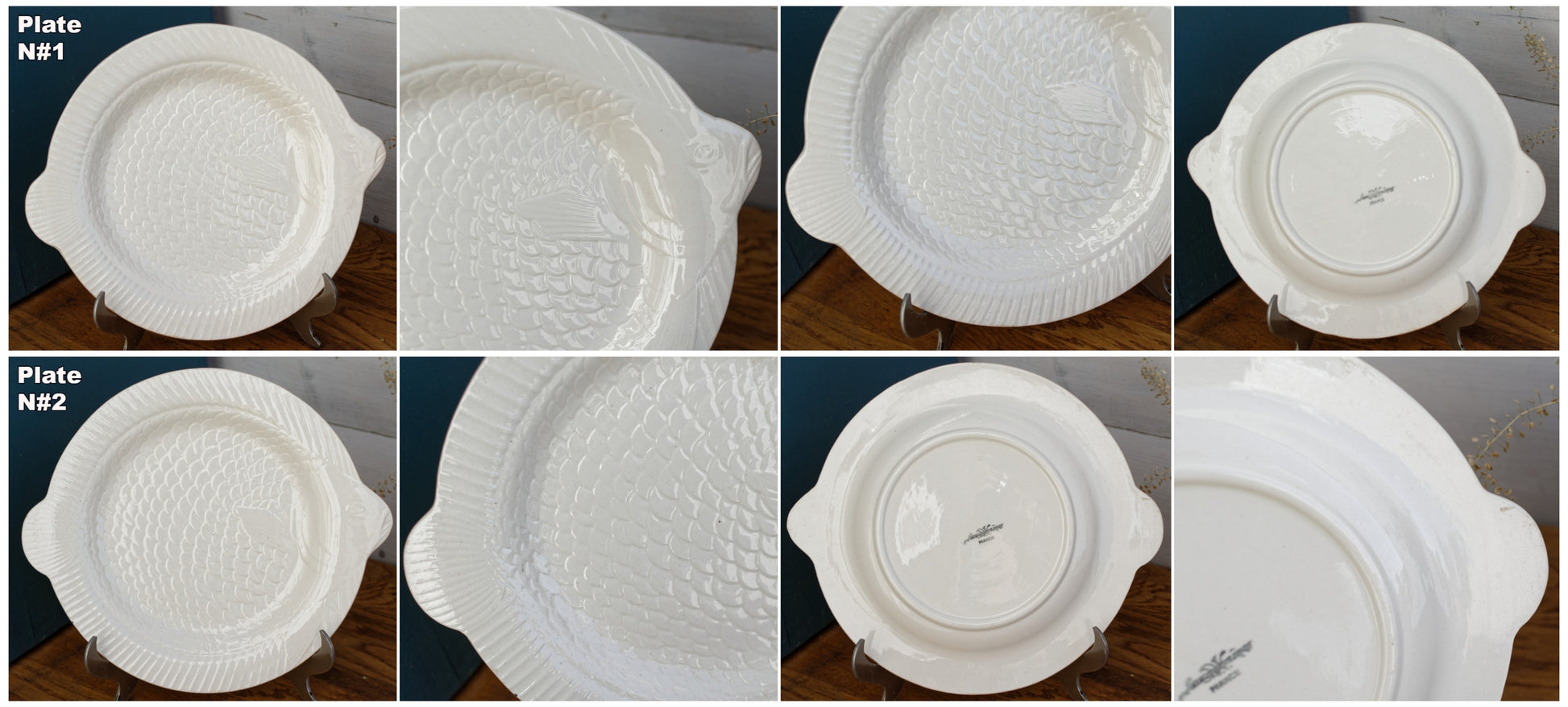 1930s SARREGUEMINES France French Vintage Fish Shaped Plate White Carp BARBOTINE Majolica en Faience Terre de Fer
