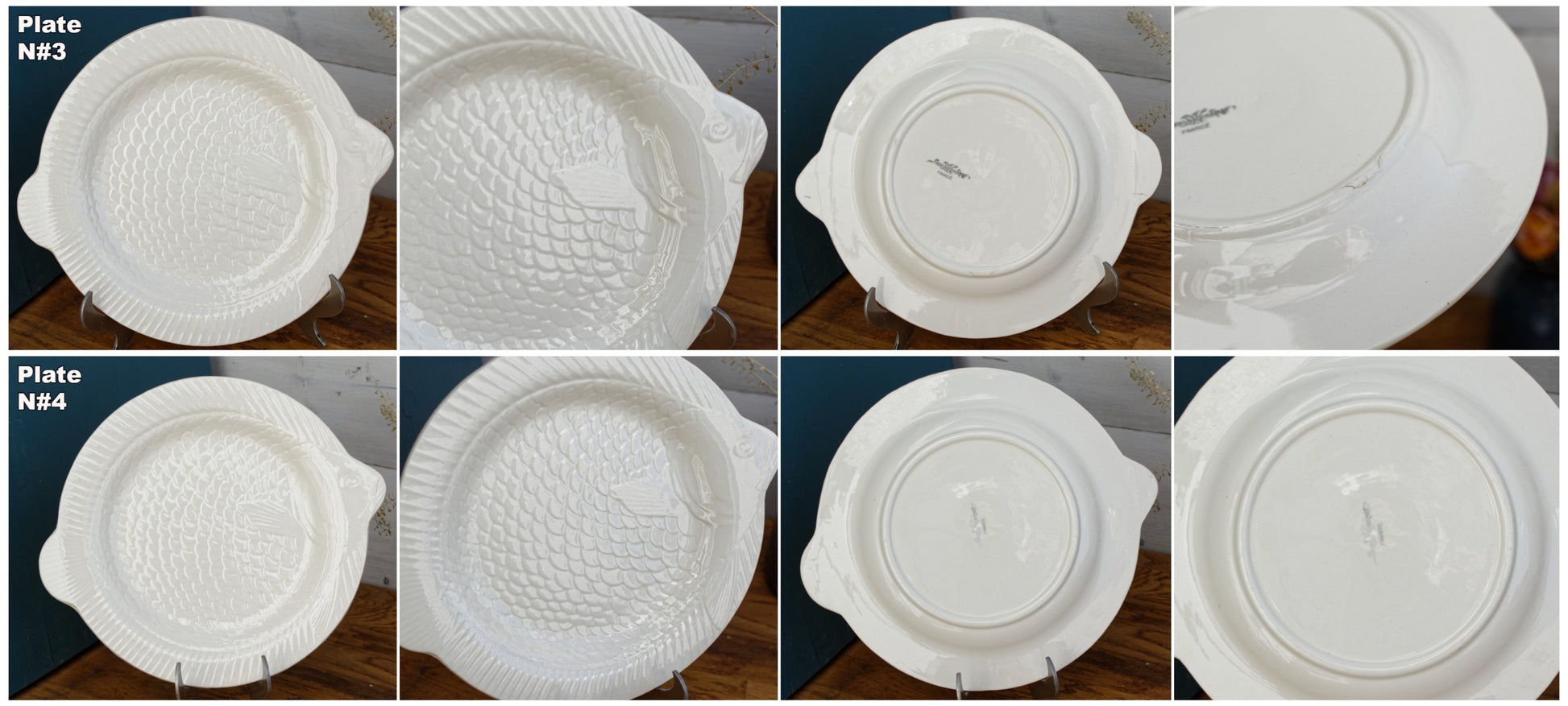 1930s SARREGUEMINES France French Vintage Fish Shaped Plate White Carp BARBOTINE Majolica en Faience Terre de Fer