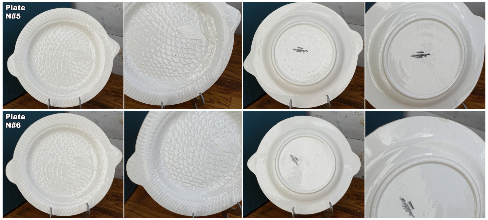 1930s SARREGUEMINES France French Vintage Fish Shaped Plate White Carp BARBOTINE Majolica en Faience Terre de Fer
