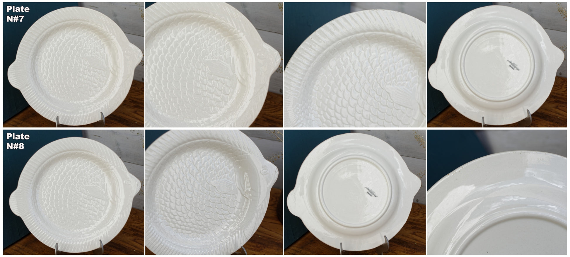 1930s SARREGUEMINES France French Vintage Fish Shaped Plate White Carp BARBOTINE Majolica en Faience Terre de Fer
