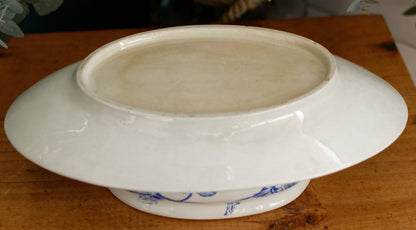 French Antique Ironstone Blue Transferware Small Tureen Sauciere Terre de fer en Faieance