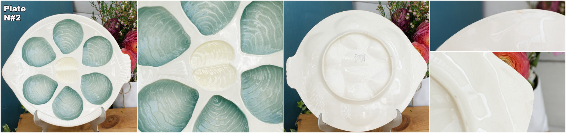 Moulin des Loups Hamage France French Vintage Fish Shaped Oyster Shellfish HUITRE Plate  BARBOTINE Majolica en Faience Terre de Fer