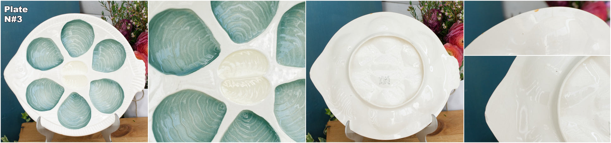 Moulin des Loups Hamage France French Vintage Fish Shaped Oyster Shellfish HUITRE Plate  BARBOTINE Majolica en Faience Terre de Fer