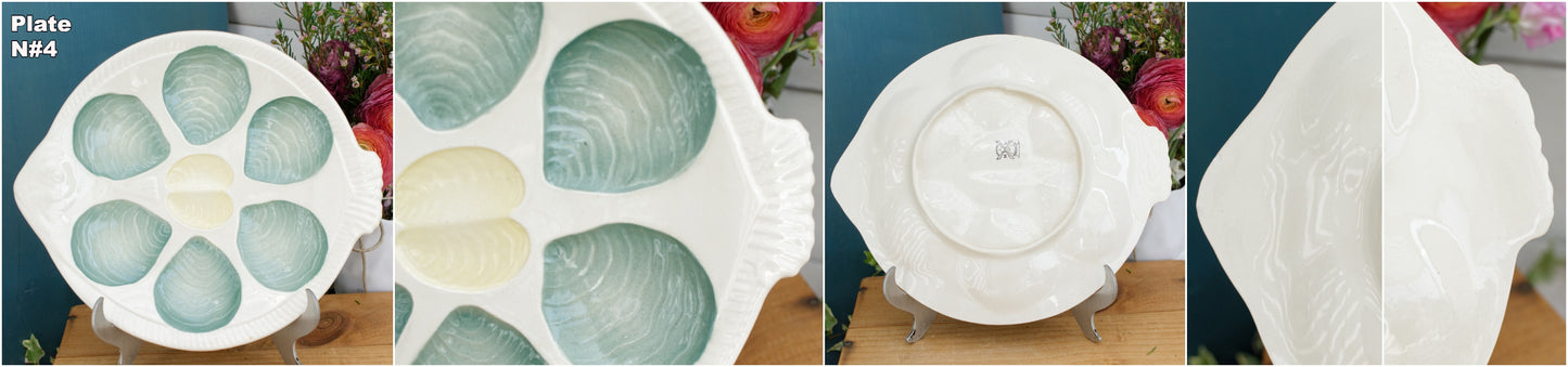 Moulin des Loups Hamage France French Vintage Fish Shaped Oyster Shellfish HUITRE Plate  BARBOTINE Majolica en Faience Terre de Fer