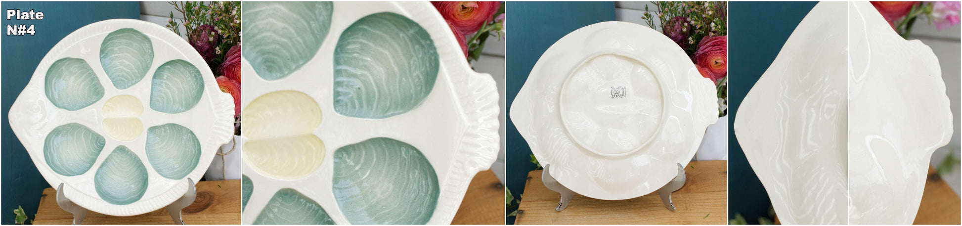 Moulin des Loups Hamage France French Vintage Fish Shaped Oyster Shellfish HUITRE Plate  BARBOTINE Majolica en Faience Terre de Fer