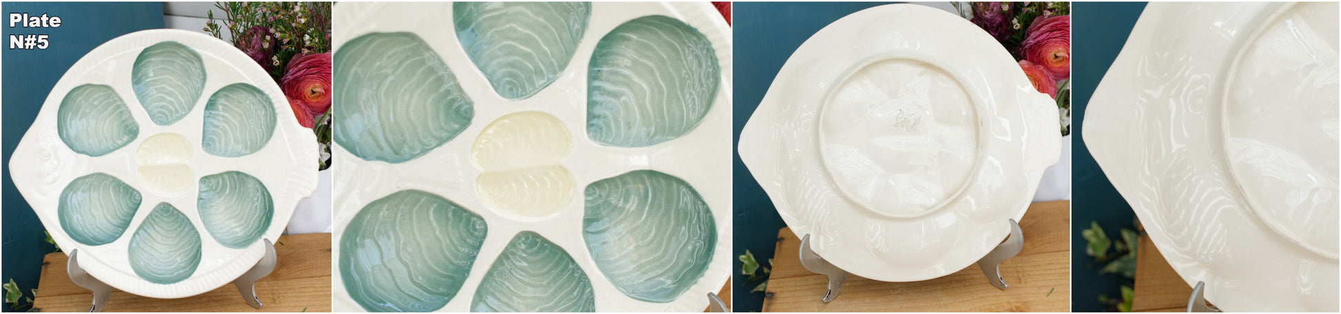 Moulin des Loups Hamage France French Vintage Fish Shaped Oyster Shellfish HUITRE Plate  BARBOTINE Majolica en Faience Terre de Fer
