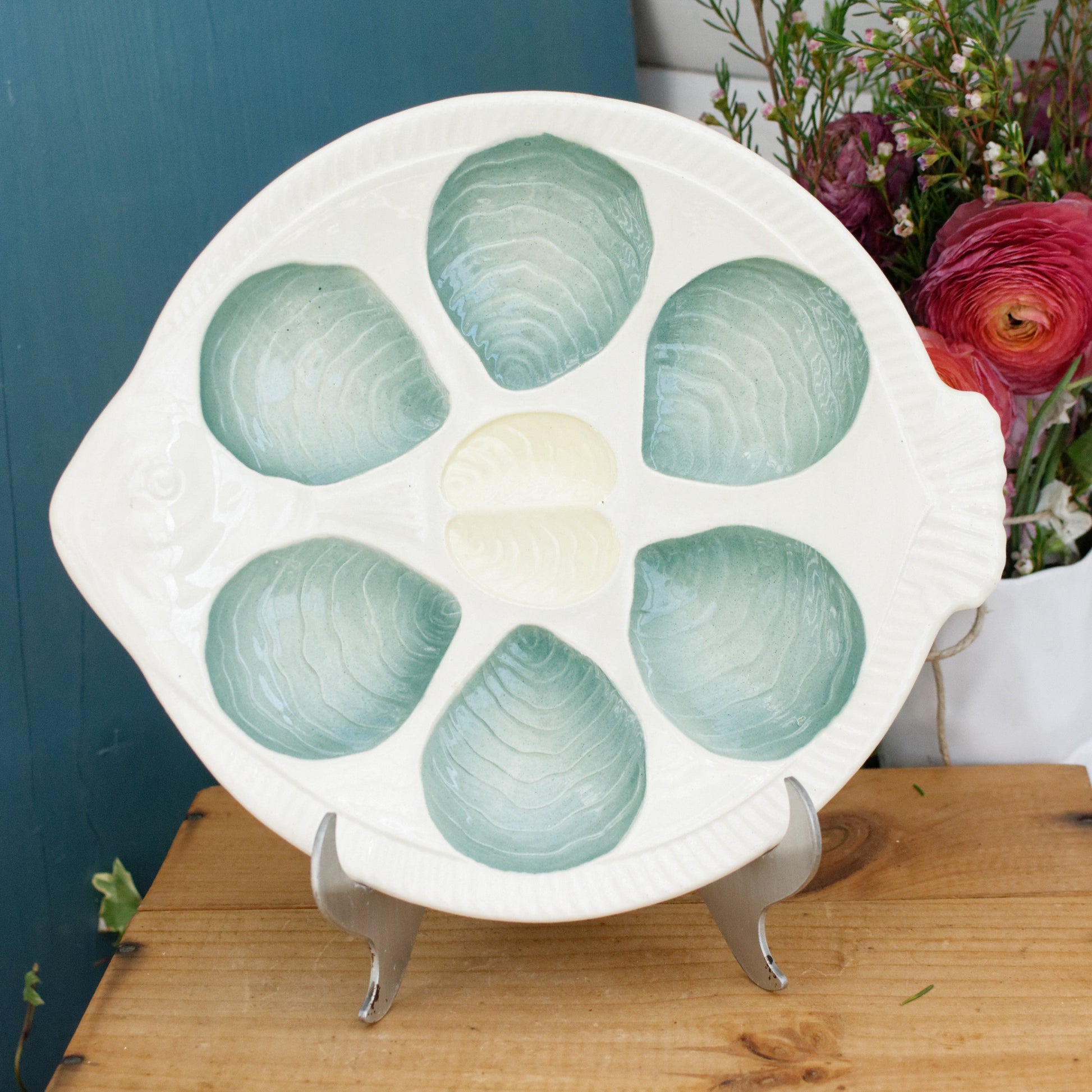 Moulin des Loups Hamage France French Vintage Fish Shaped Oyster Shellfish HUITRE Plate  BARBOTINE Majolica en Faience Terre de Fer