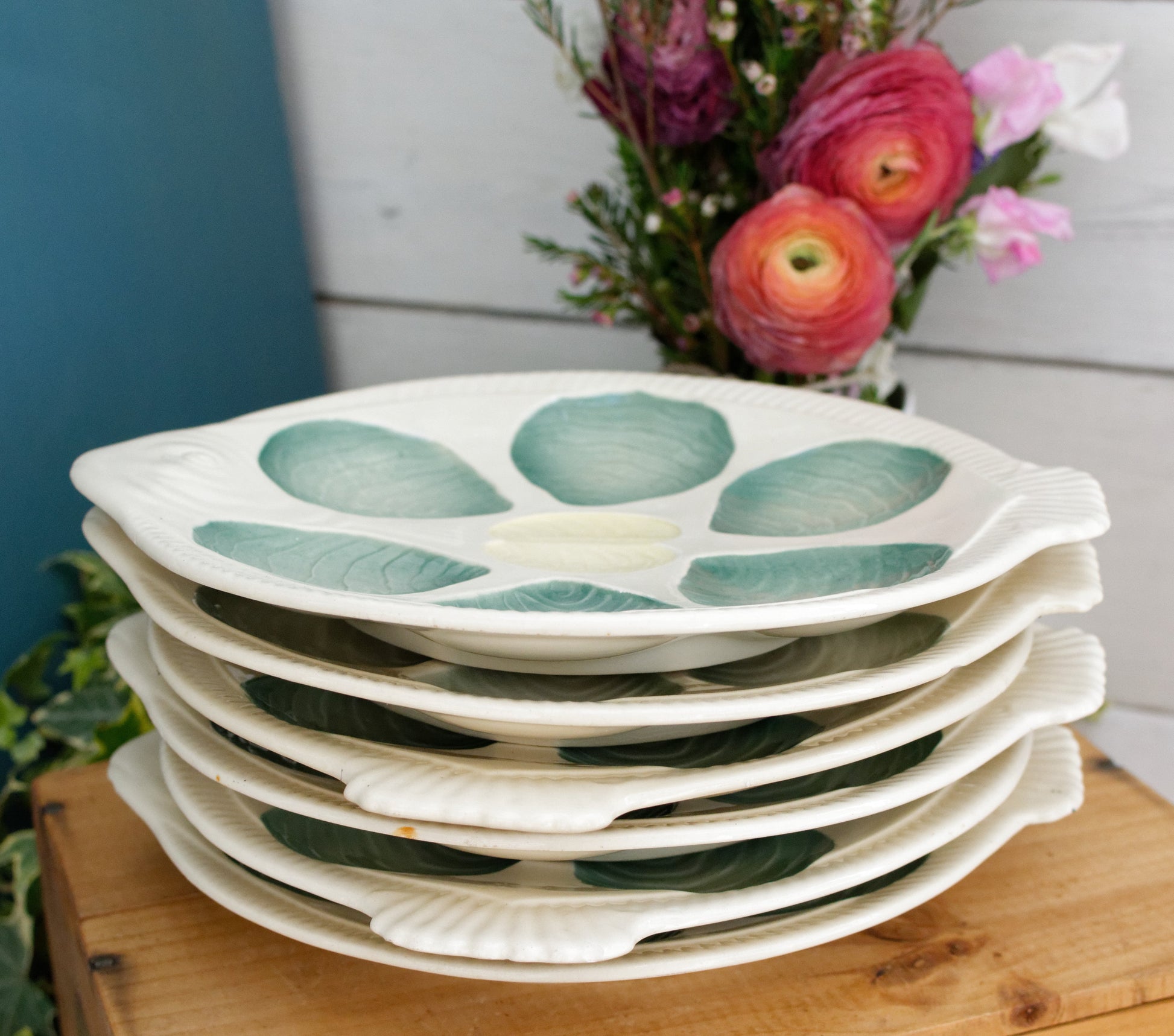 Moulin des Loups Hamage France French Vintage Fish Shaped Oyster Shellfish HUITRE Plate  BARBOTINE Majolica en Faience Terre de Fer