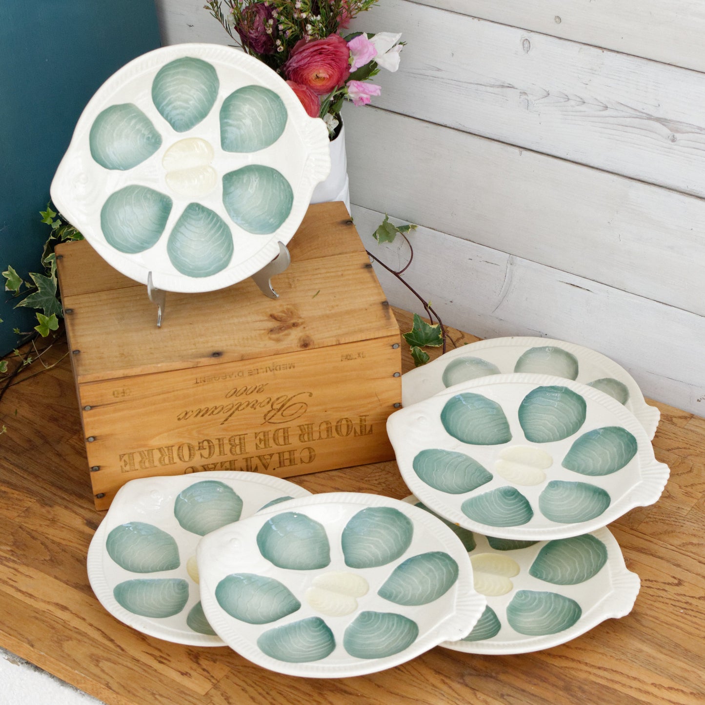 Moulin des Loups Hamage France French Vintage Fish Shaped Oyster Shellfish HUITRE Plate  BARBOTINE Majolica en Faience Terre de Fer