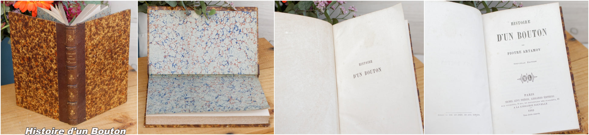 French Antique Hardcover Leather Bound Brown Book Novel "Livre Roman".  Histoires de Village Alexandre WEILL. La Reine des Epees Paul FEVAL. Histoire d'un Bouton Piotre ARTAMOV. Perdue et Retrouvee Ernest SERRET