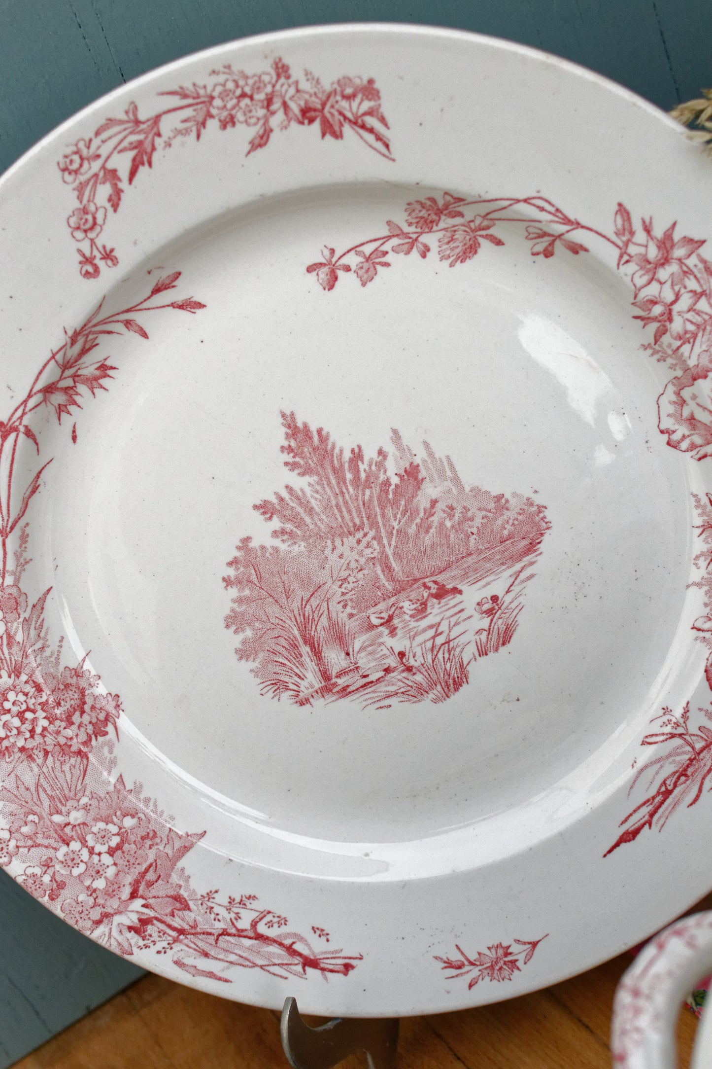 French Ironstone Red Transferware Soup Tureen Soupiere & Serving Plate Champetre FF (Fenal  Frères) PEXONNE Terre de Fer