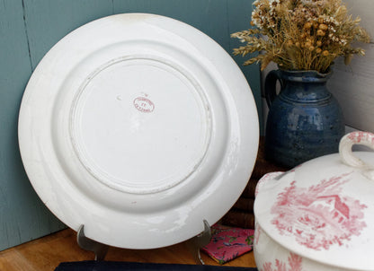 French Ironstone Red Transferware Soup Tureen Soupiere & Serving Plate Champetre FF (Fenal  Frères) PEXONNE Terre de Fer