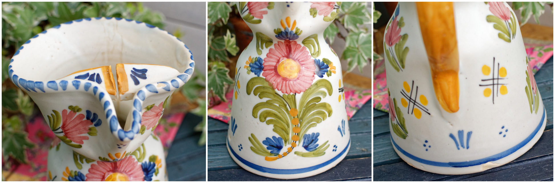 Talavera Espana N*32 Spanish Vintage Hand-Painted Ceramic Floral SANGRIA Pitcher Jug Cruche Signed by Artist