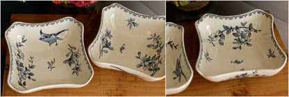 FAVORI Motif Sarreguemines U&C French Antique Ironstone Blue Transferware Small Set of 2 Square Bowl Faience Terre de Fer