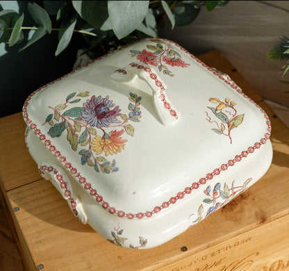 1800s Jules Vieillard JV Service Fleuri French Antique Ironstone Vegetable Dish Soup Tureen terre de fer