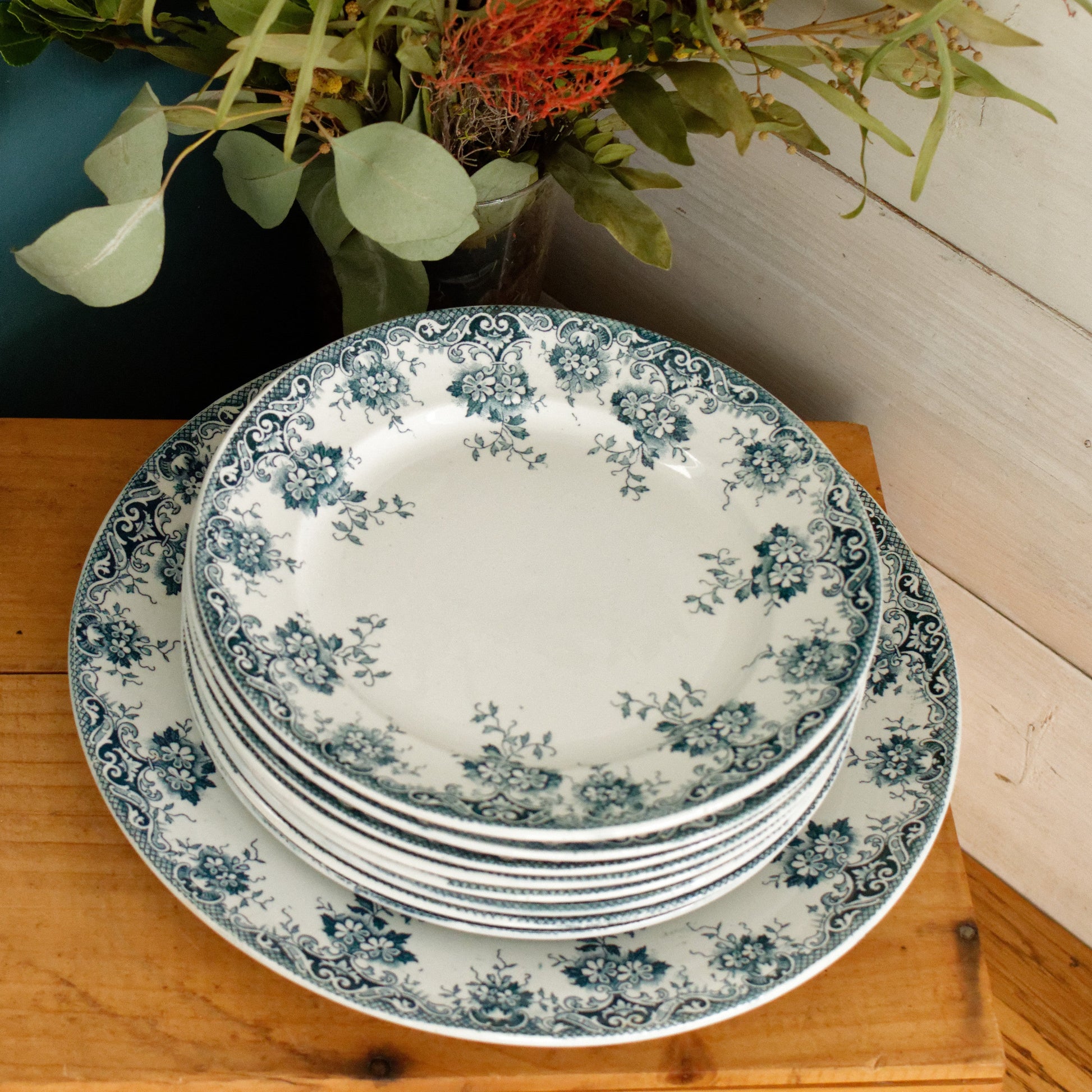 Ste ANONYME Saint Amand et Hamage Nord French Antique Ironstone Blue Transferware Plate Terre de fer en Faience