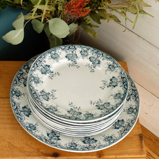 Ste ANONYME Saint Amand et Hamage Nord French Antique Ironstone Blue Transferware Plate Terre de fer en Faience