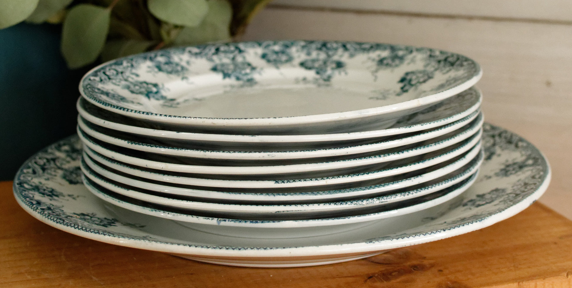 Ste ANONYME Saint Amand et Hamage Nord French Antique Ironstone Blue Transferware Plate Terre de fer en Faience