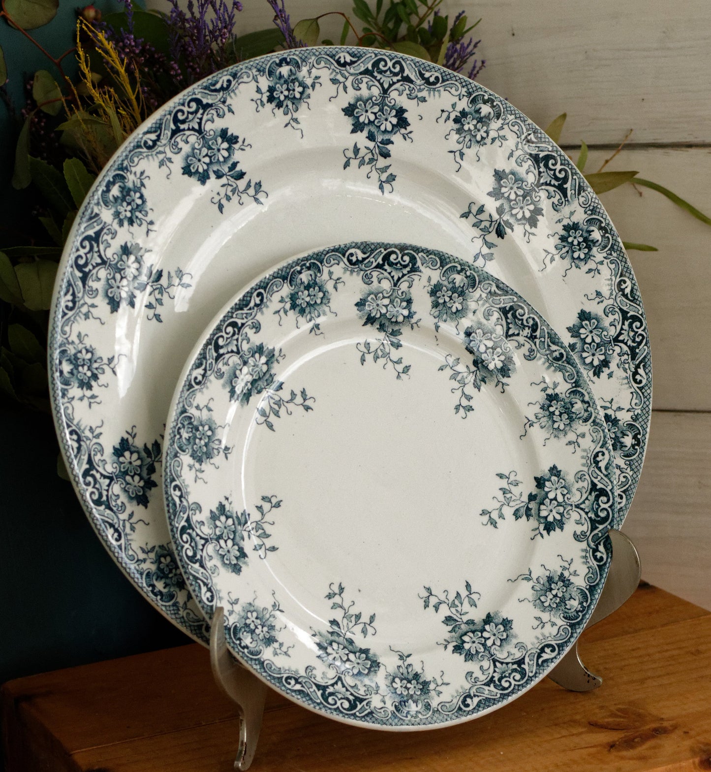 Ste ANONYME Saint Amand et Hamage Nord French Antique Ironstone Blue Transferware Plate Terre de fer en Faience
