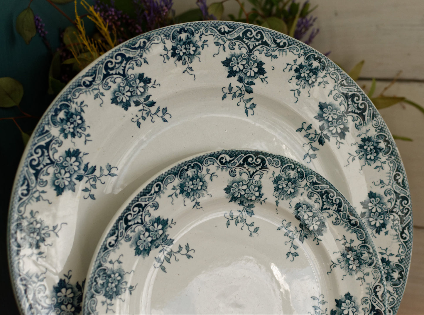 Ste ANONYME Saint Amand et Hamage Nord French Antique Ironstone Blue Transferware Plate Terre de fer en Faience