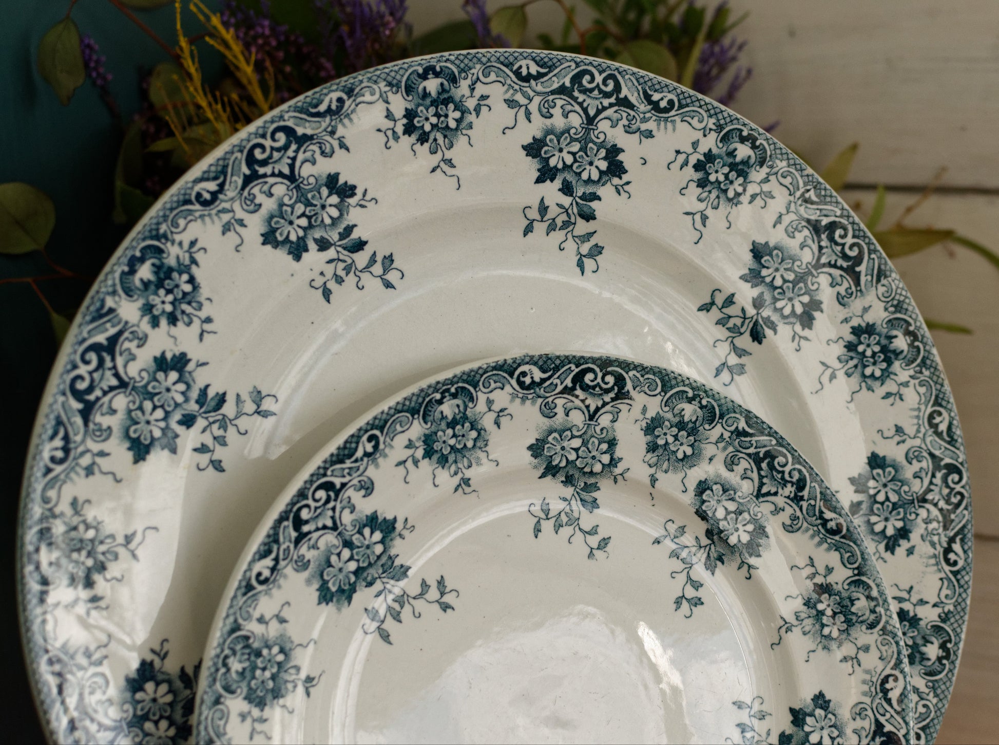 Ste ANONYME Saint Amand et Hamage Nord French Antique Ironstone Blue Transferware Plate Terre de fer en Faience