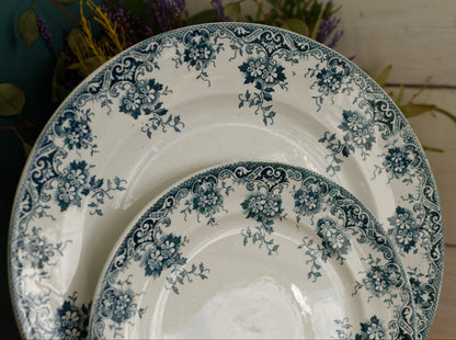 Ste ANONYME Saint Amand et Hamage Nord French Antique Ironstone Blue Transferware Plate Terre de fer en Faience
