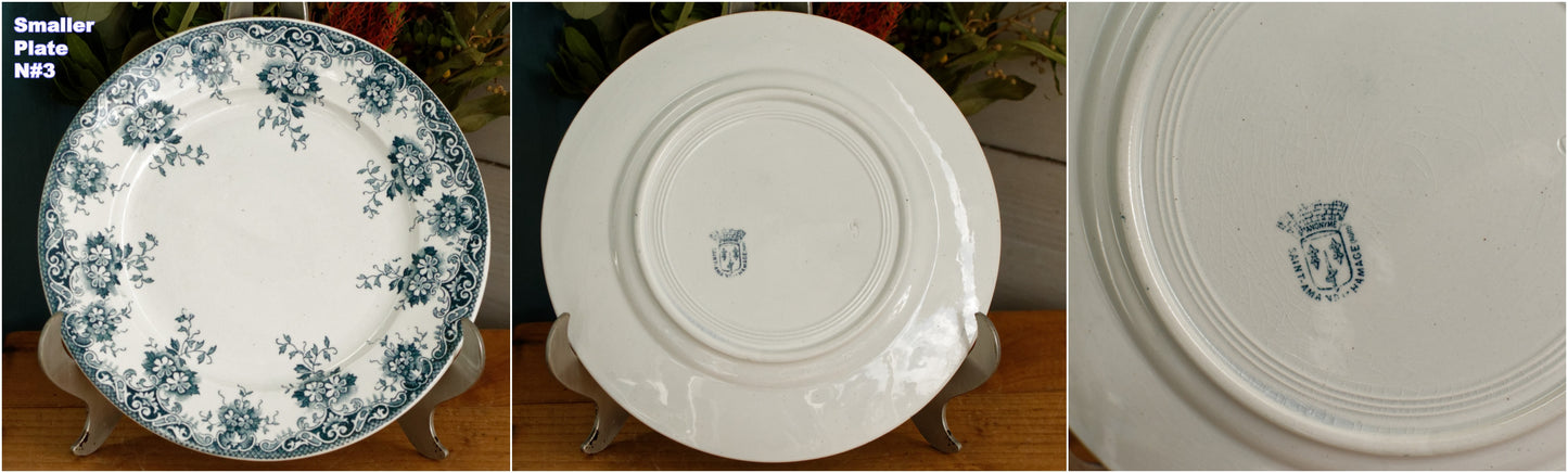 Ste ANONYME Saint Amand et Hamage Nord French Antique Ironstone Blue Transferware Plate Terre de fer en Faience