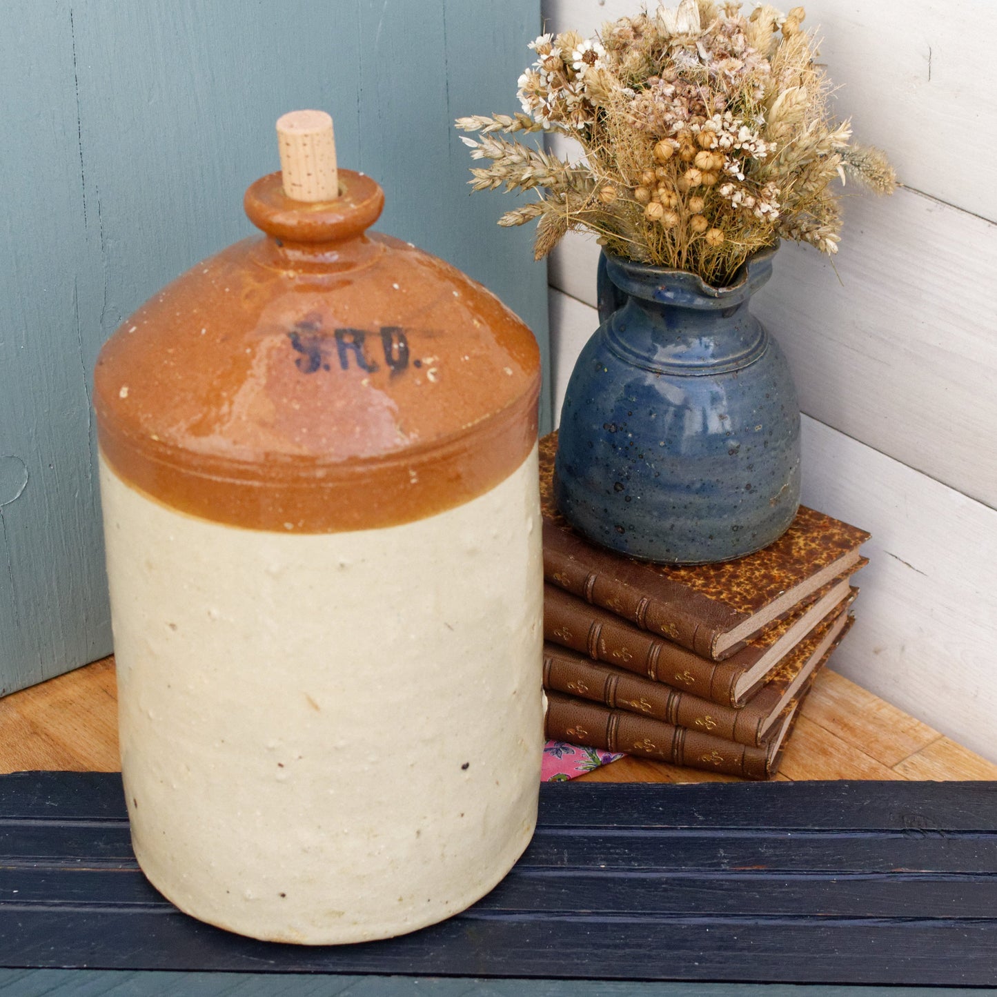 DOULTON & CO Lambeth Limited English Antique WW1 SRD Rum Jug Jar Enameled Sandstone Stoneware Pottery