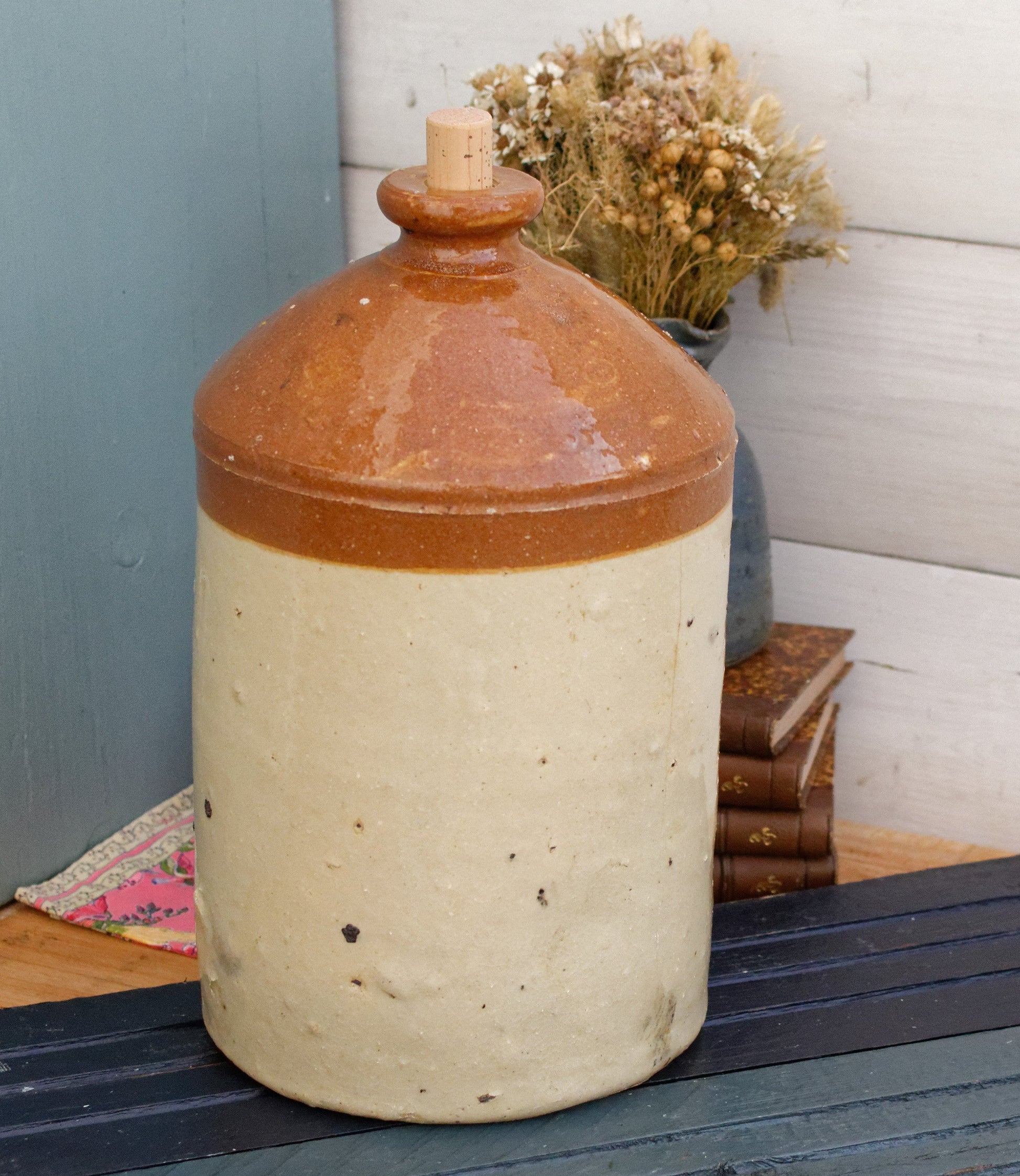 DOULTON & CO Lambeth Limited English Antique WW1 SRD Rum Jug Jar Enameled Sandstone Stoneware Pottery