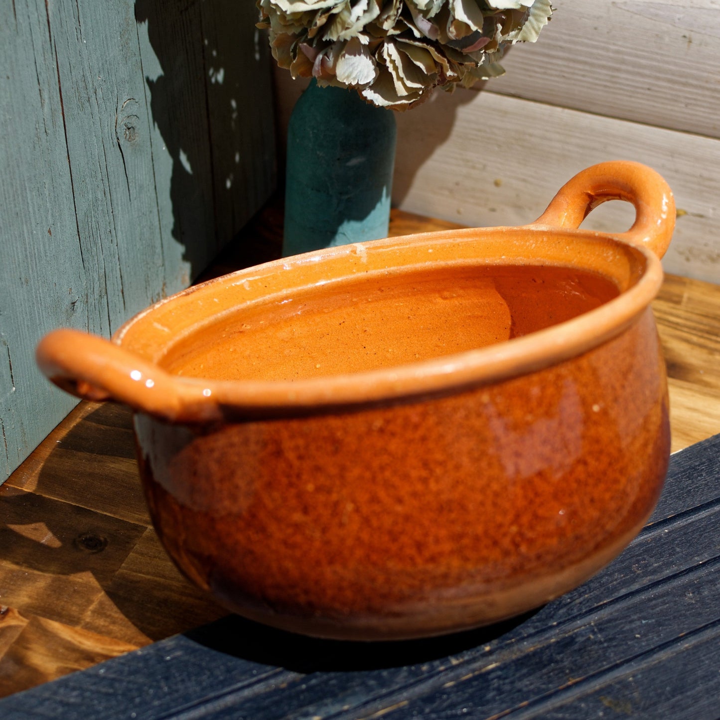 French Glazed Stoneware Serving Bowl with Handles Terre Cuit