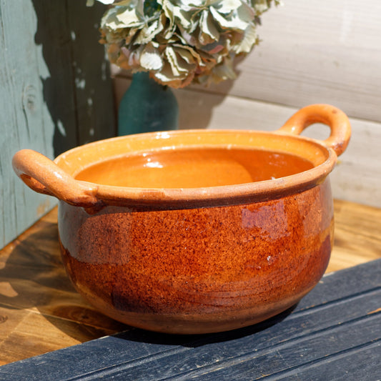 French Glazed Stoneware Serving Bowl with Handles Terre Cuit