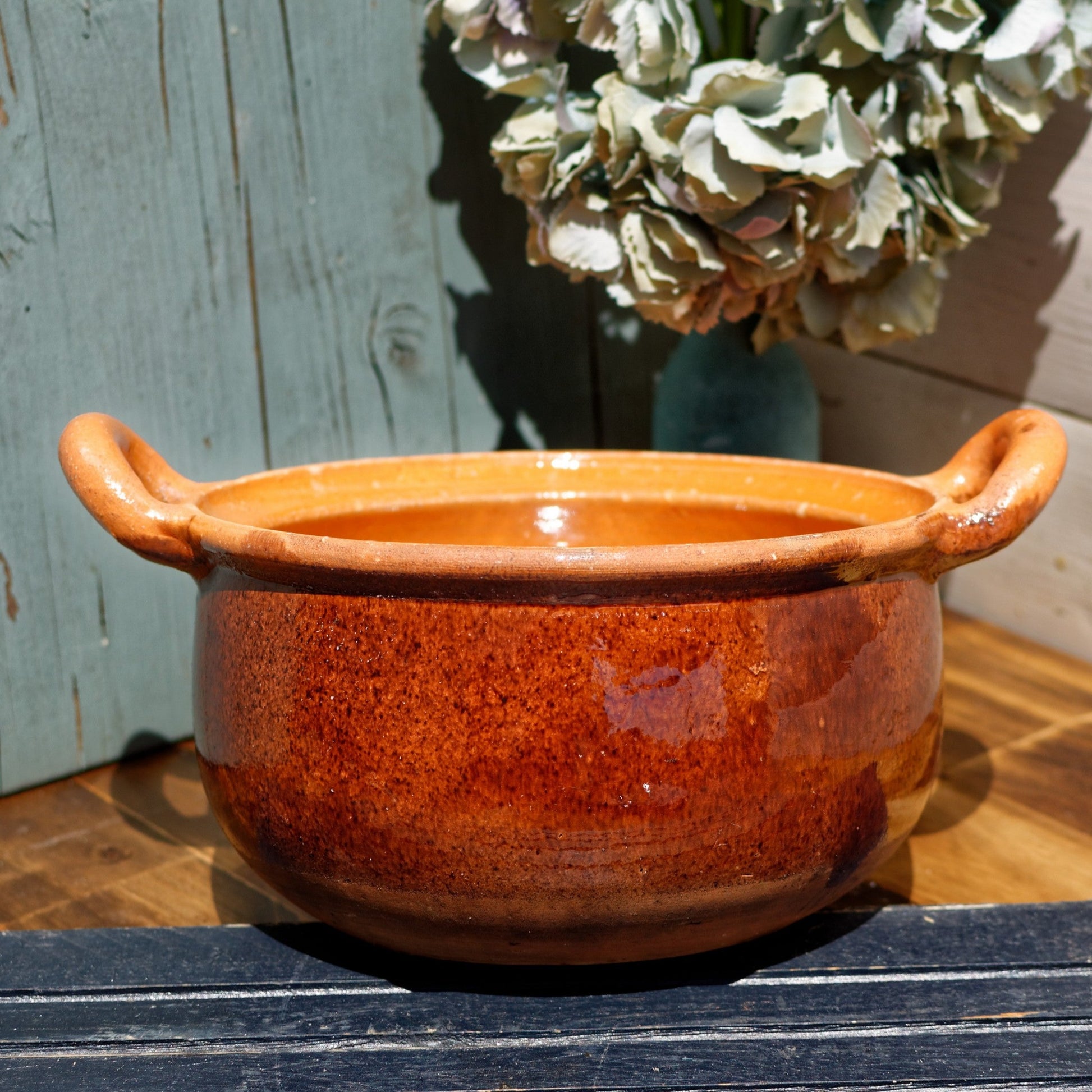 French Glazed Stoneware Serving Bowl with Handles Terre Cuit