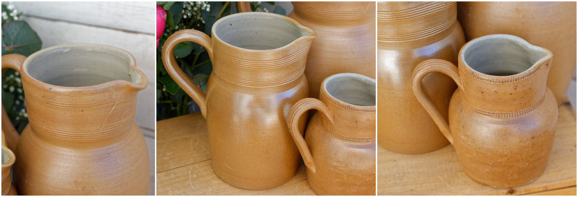 1960s GRES du BERRY Fait Maison Made in France French Vintage Stoneware Clay Pitcher Set of 3 Glazed Sandstone Stoneware Handmade TerraCotta Jug Jarre Cruche Farmhouse Decor