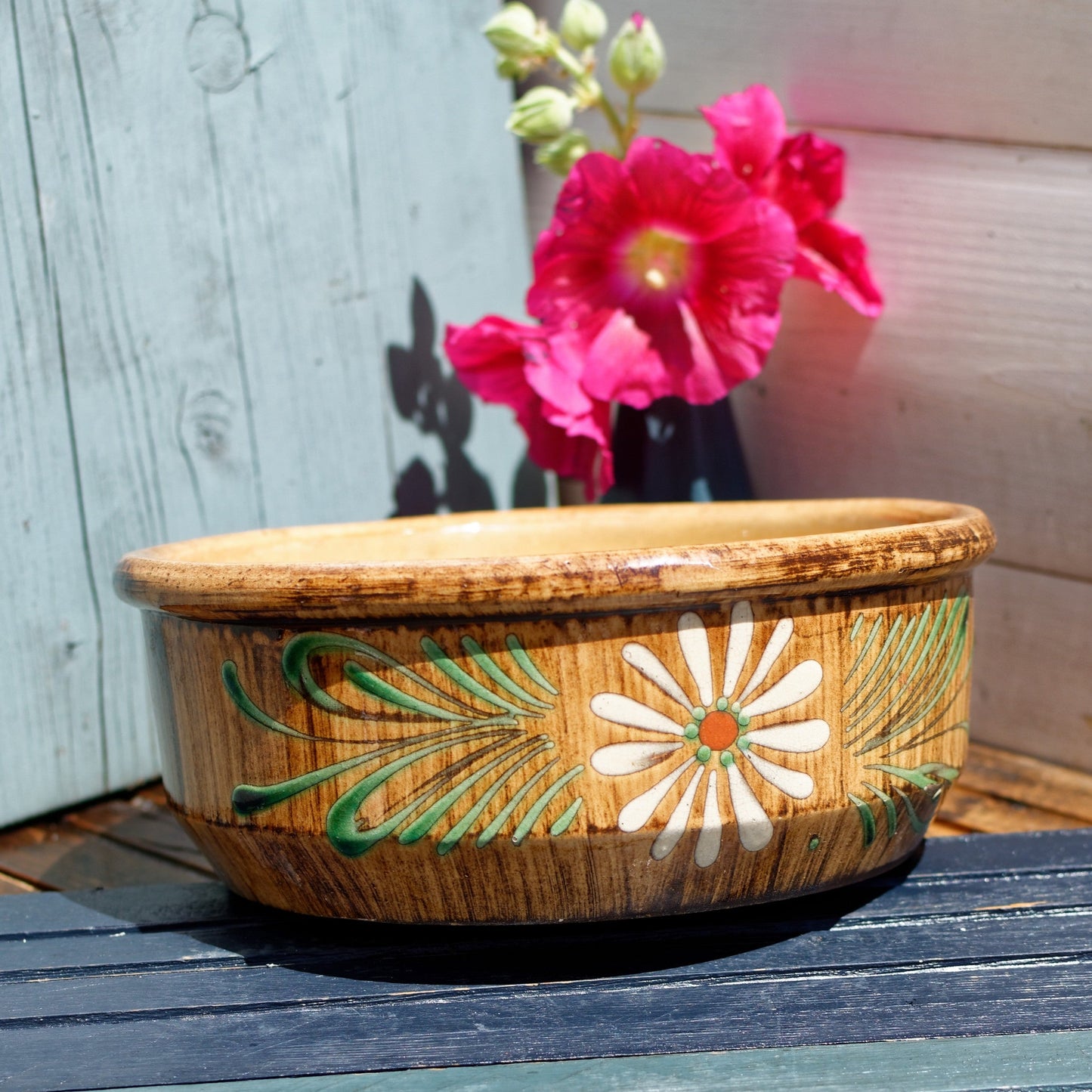 French Glazed Stoneware Serving Bowl ALSACE SOUFFLENHEIM Poelons en terre cuites vernissée