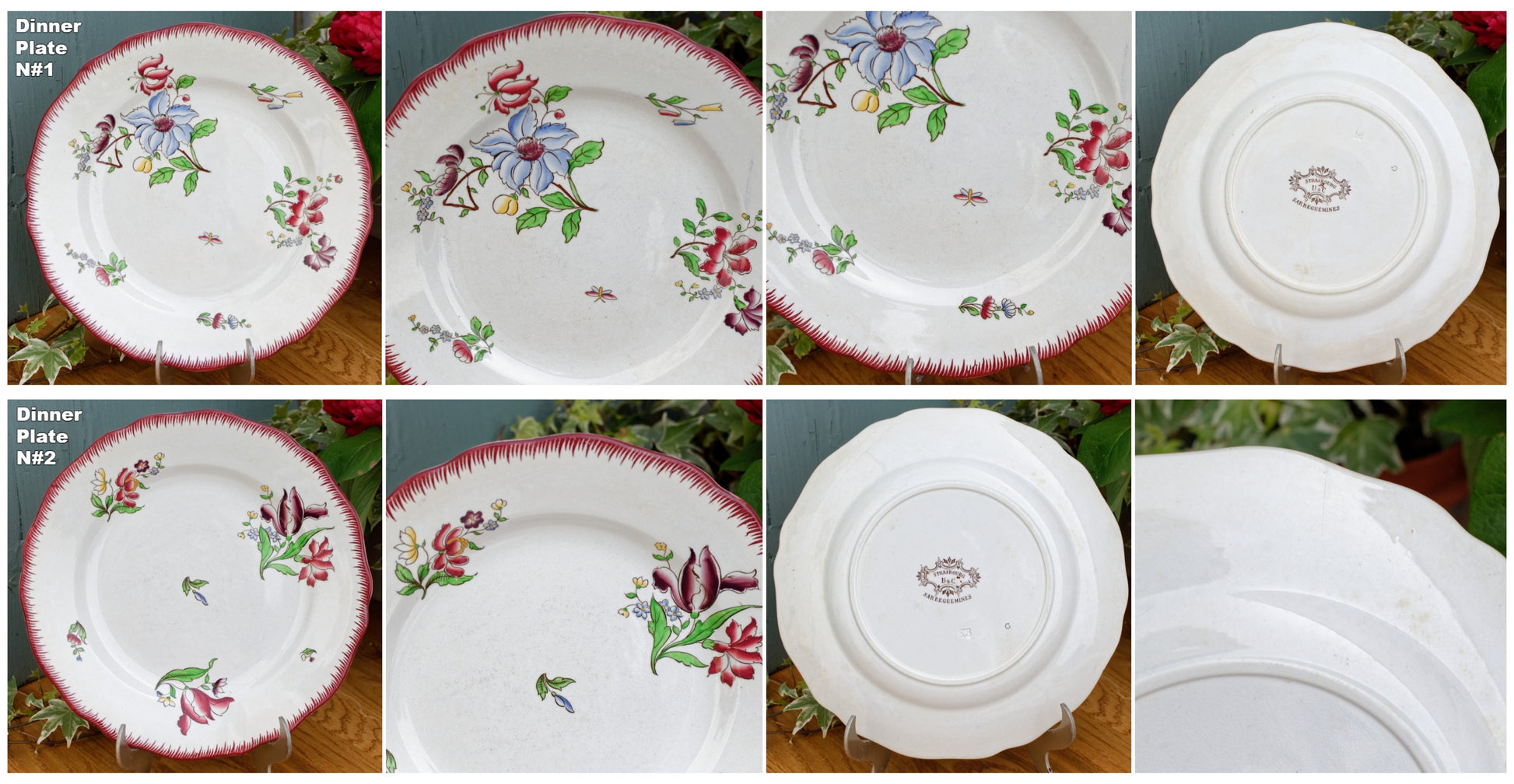 STRASBOURG Motif SARREGUEMINES French Antique Hand-Painted Ironstone Plate Terre de Fer en faience