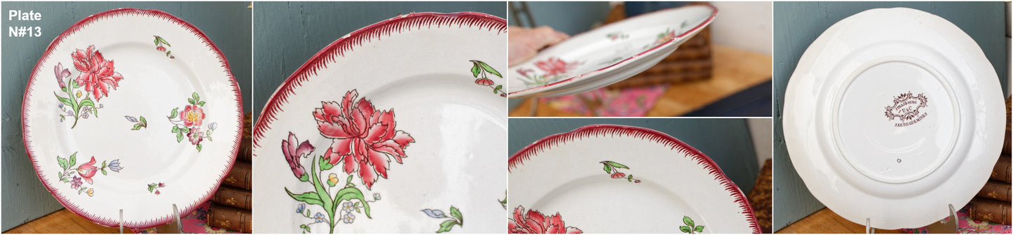 1900年代～「ストラスブール」サルグミーヌ～フランスアンティーク手描きアイアンストーンサラダプレート～テール・ド・フェール