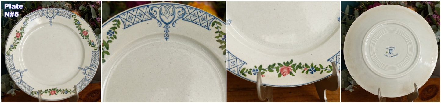 1890s/1920s ~ TOURNAY Depose CREIL et MONTEREAU (CM) ~ Petite assiette ancienne française en faïence ~ Terre de Fer