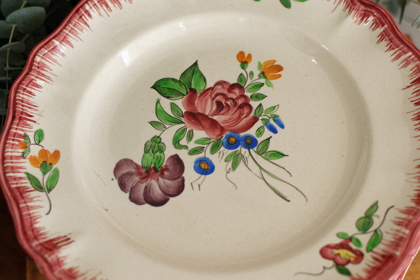 Trianon Faienceries de LONGCHAMP Tout a la Main French Antique Hand-Painted Ironstone Polychrome Dinner Plate Terre de fer en Faience