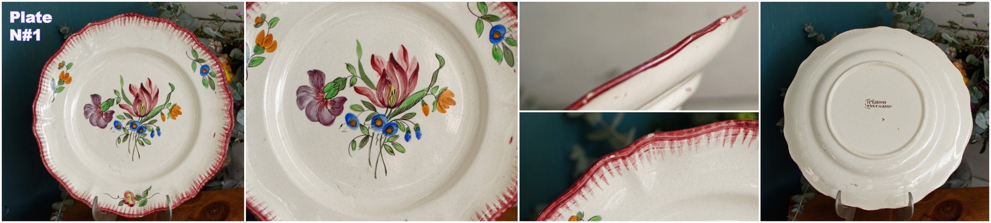 Trianon Faienceries de LONGCHAMP Tout a la Main French Antique Hand-Painted Ironstone Polychrome Dinner Plate Terre de fer en Faience