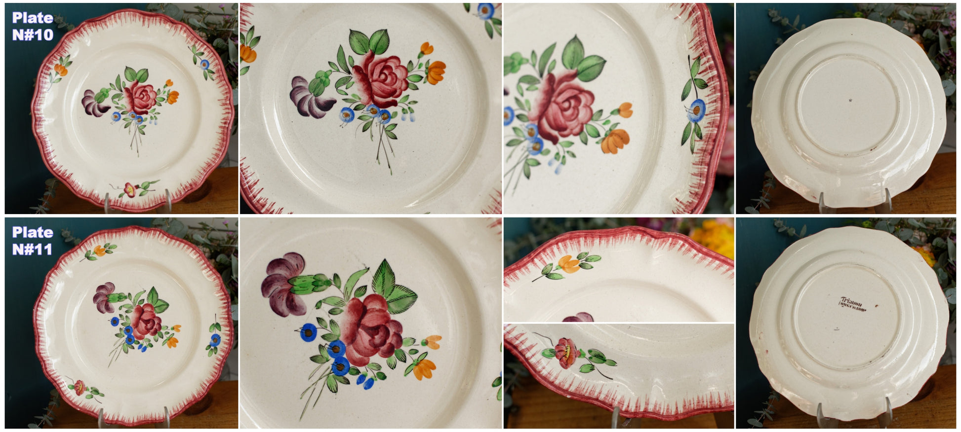 Trianon Faienceries de LONGCHAMP Tout a la Main French Antique Hand-Painted Ironstone Polychrome Dinner Plate Terre de fer en Faience