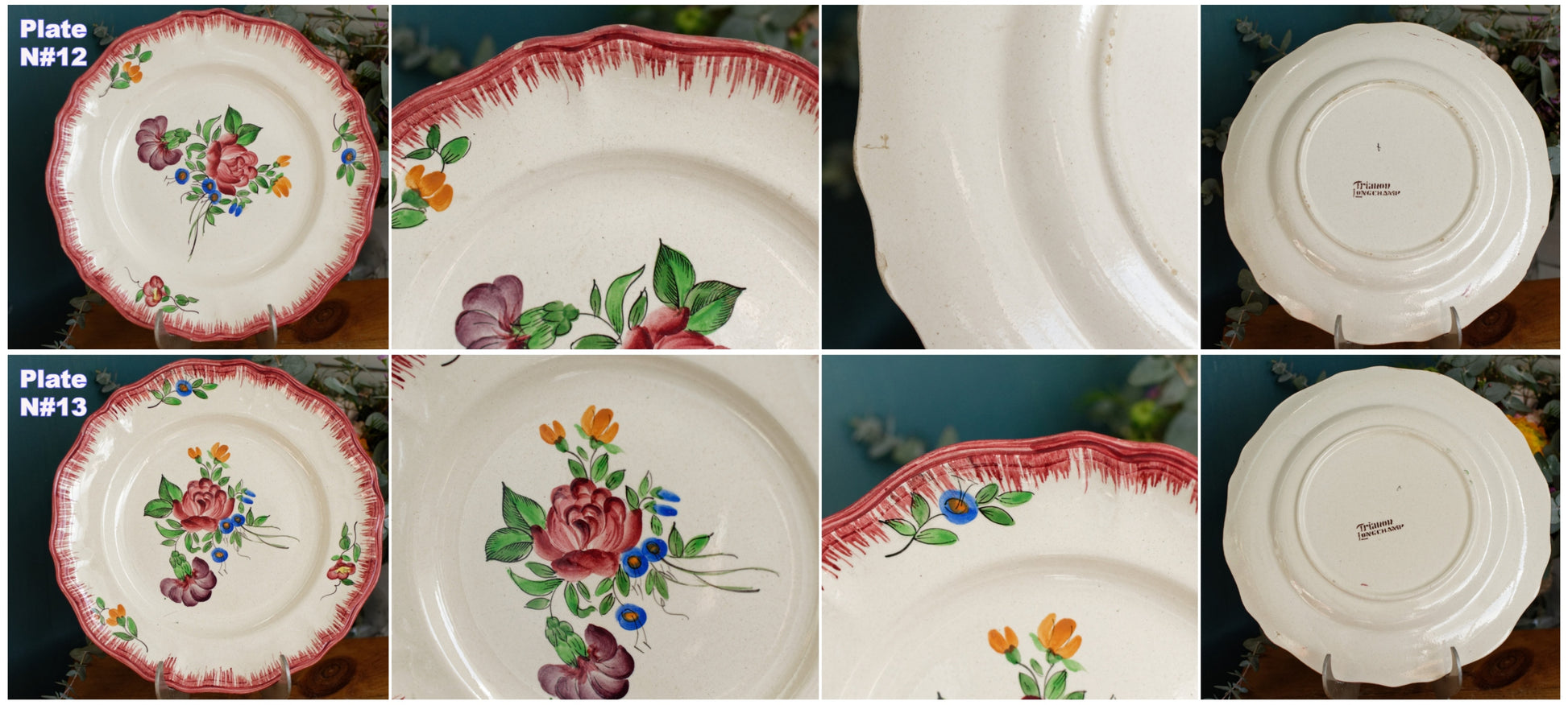 Trianon Faienceries de LONGCHAMP Tout a la Main French Antique Hand-Painted Ironstone Polychrome Dinner Plate Terre de fer en Faience